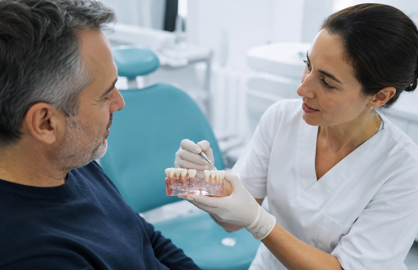 Qué pasa si te falta un diente explicado con un modelo dental que muestra el espacio dejado por la pieza ausente